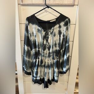 Navy and White Tie-Dye Women's Romper